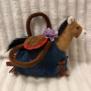 Plush Horse in Denim Handbag
